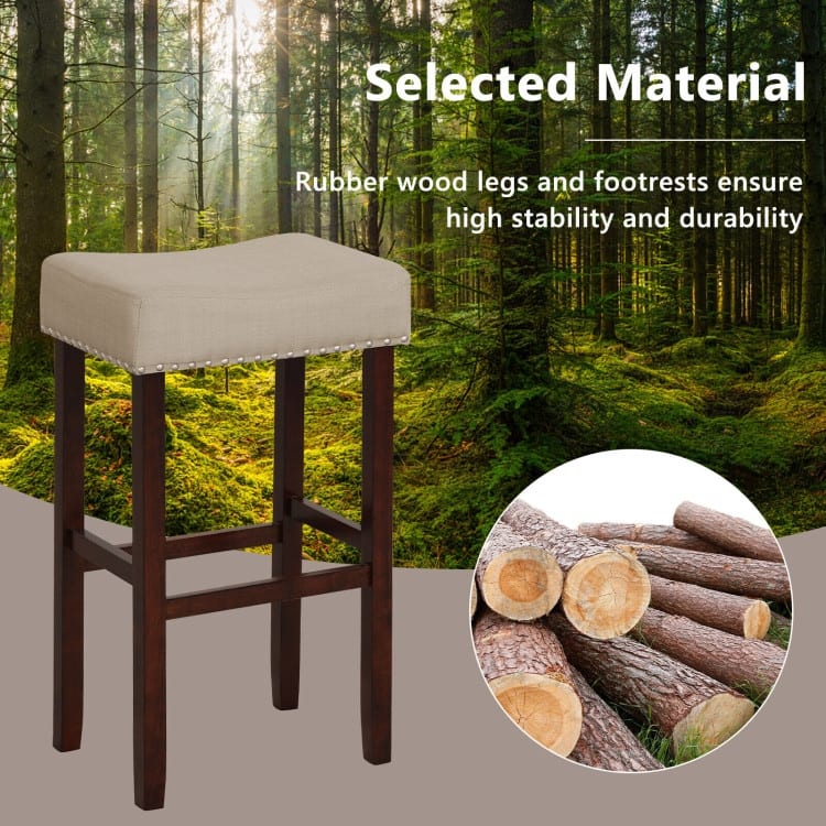 2 Set of 29 Inch Height Upholstered Bar Stool with Solid Rubber Wood Legs and Footrest - 17" x 13" x 29.5" (L x W x H)