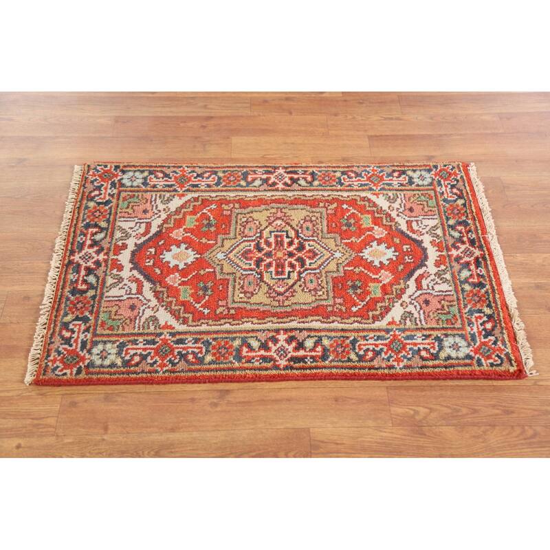 Hand Knotted Oriental 100% Wool Carpet Traditional Medallion Red Heriz (serapi) Area Rug - 3' 0'' X 2' 0''