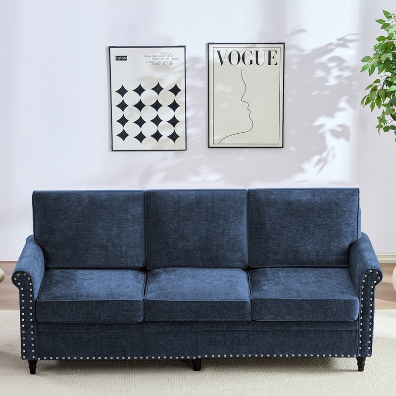 Mixoy Chenille Living Room Sofa,Modern 3-Seater Sofa Couch,Unique Riveted Look