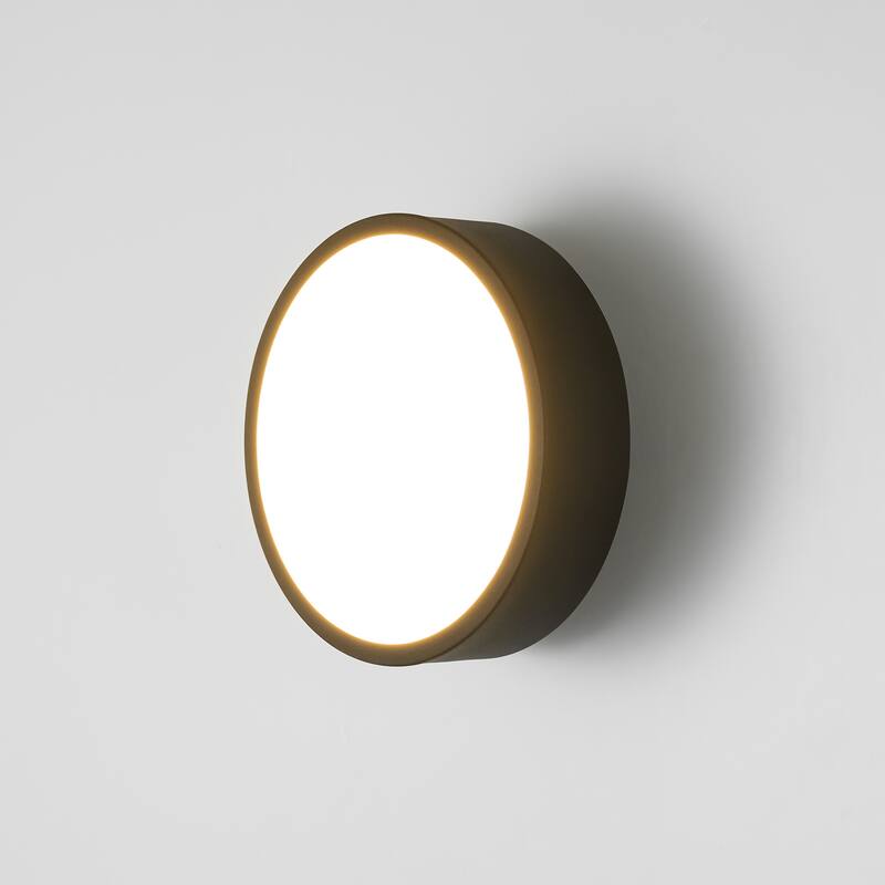 7.87 in. Modern Matte Black Round LED 3000K Warm Light Wall Sconce - 7.87 in. W x 3.35 in. H