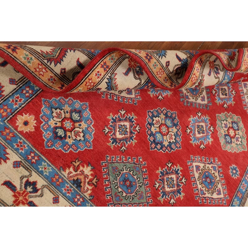 Geometric Kazak Rug Hand-Knotted Bedroom Wool Carpet - 5'2" x 7'0"