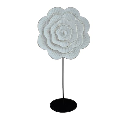 Artissance 20"HWhite Wooden Flower With Iron Base - Large