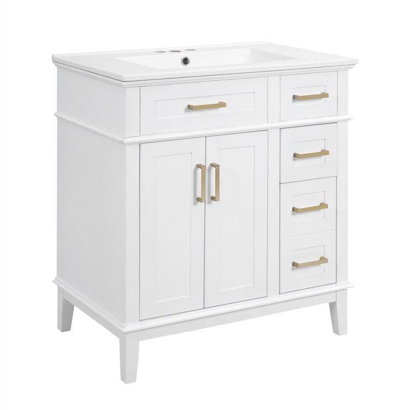 30" Bathroom Vanity with Ceramic Sink, Modern Bathroom Storage Cabinet with Soft-Close Doors, Deep Drawer & Standard Drawer