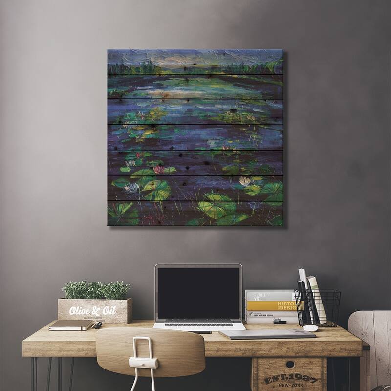 Water Lilies Magic Print On Wood by Mona Edulesco - Multi-Color