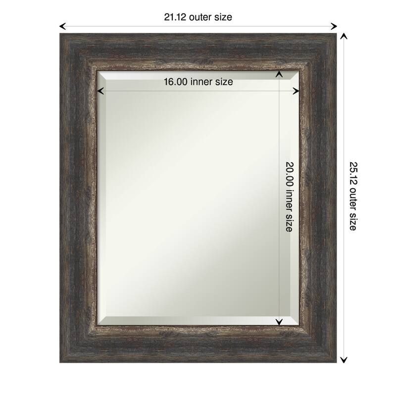 Beveled Wall Mirror - Bark Rustic Char Frame - 21 x 25-inch - Bark Rustic Char