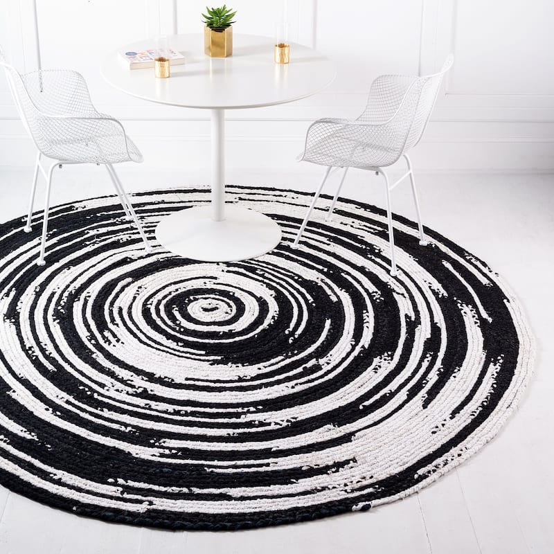 Braided Slin Collection Area Rug - 8' Round - Black