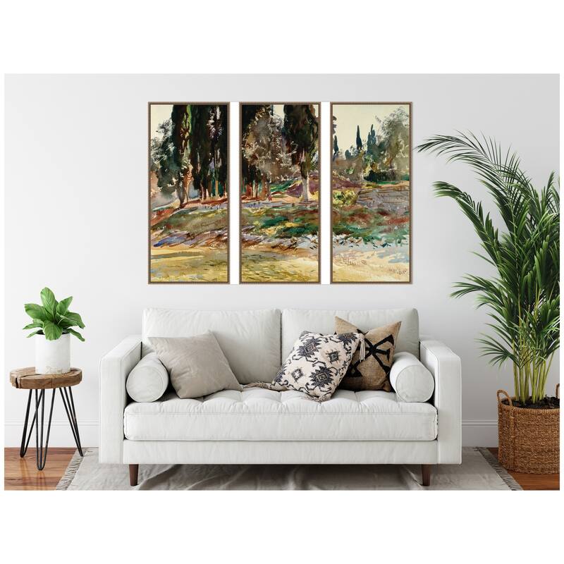 Kate and Laurel Cypress Trees at San Vigilio Lake Garda John Singer Sargent 3 Piece Framed Canvas Art Set by Nostalgia Prints