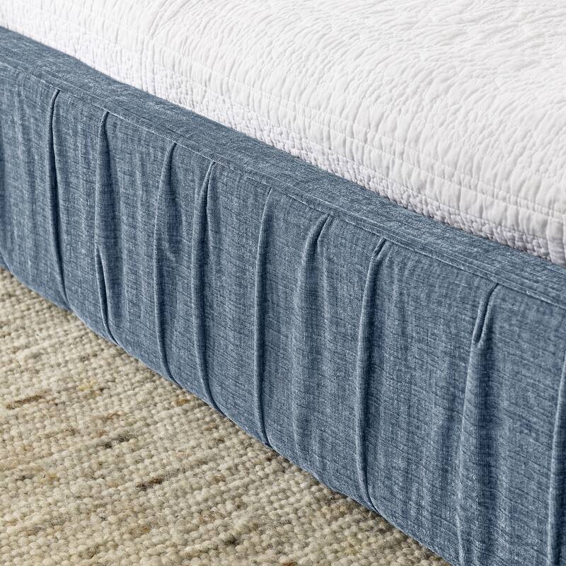 Queen Size Chenille Upholstered Bed Frame w/ Headboard and Wood Frame