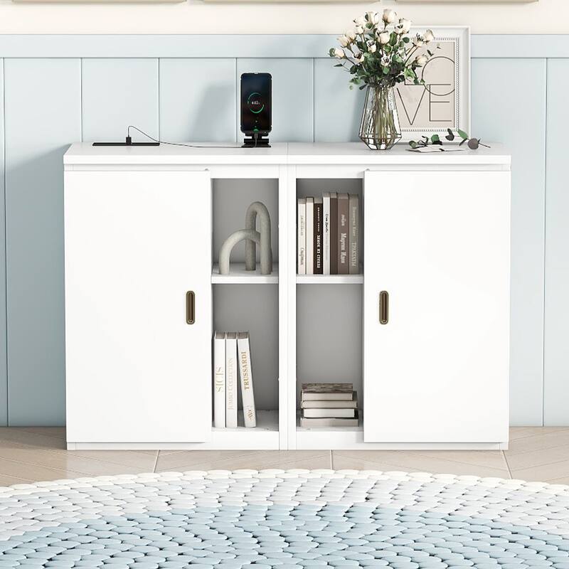 Murphy Bed with Built-in Charging Station, Shelves & Storage Cabinets, Platform Bed Frame Space-Saving Folding Wall Cabinets Bed