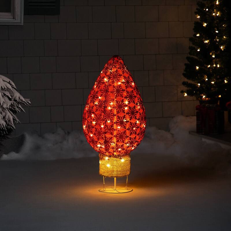 LED Lighted Retro Light Bulb Outdoor Christmas Decoration - 32" - Red - Warm White