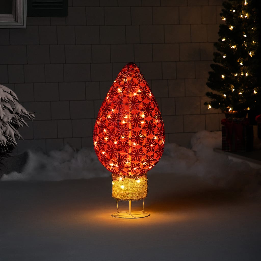 LED Lighted Retro Light Bulb Outdoor Christmas Decoration - 32" - Red - Warm White