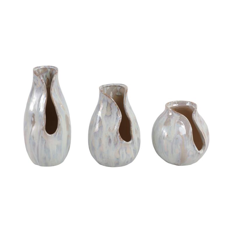 Stoneware Decorative Vases Modern Sleek Sculptural Design (Set of 3)
