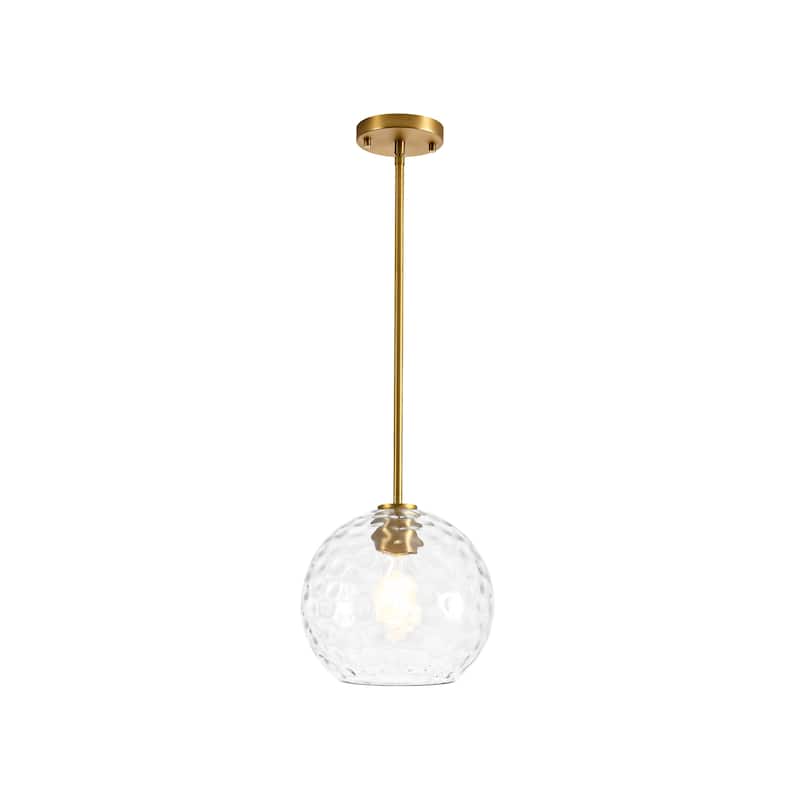 9.8" W 1-Light Modern Contemporary Gold/Black Metal Mini Hanging Pendant Lights with Clear Textured Glass Globe Shade
