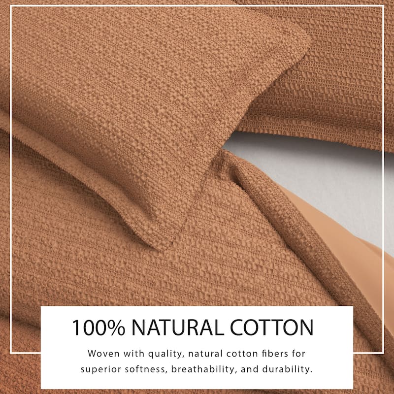 Linery & Co. 100% Cotton Reversible Honeycomb Waffle / Percale Duvet Cover Set