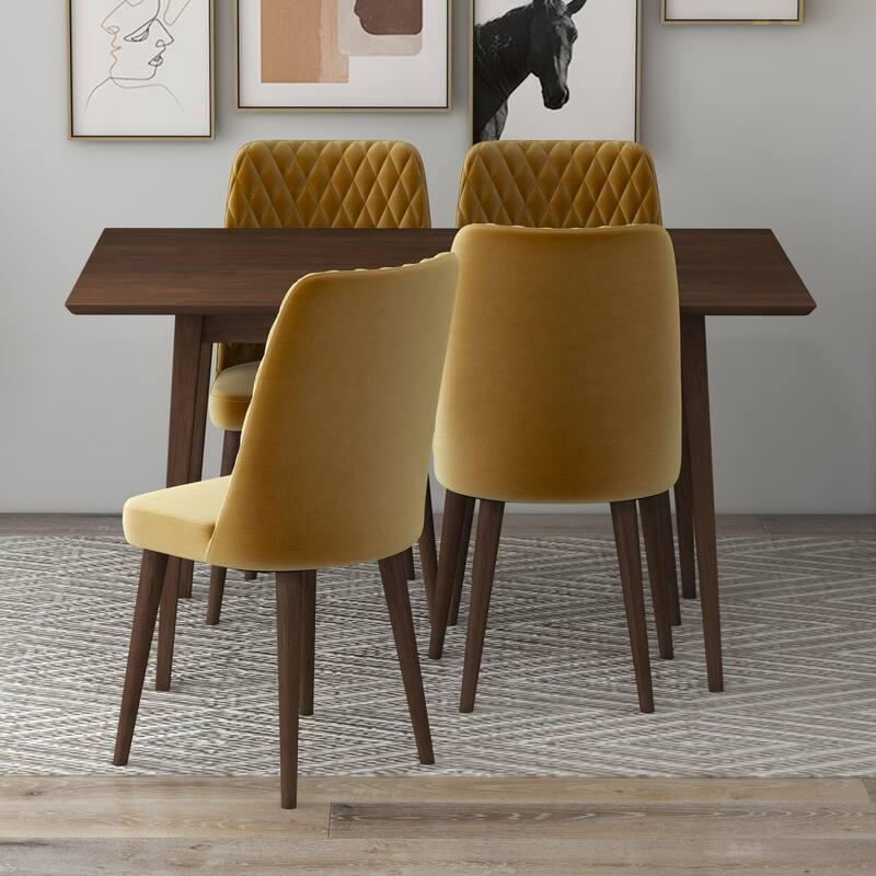 Amy Modern Solid Wood Walnut Dining Table and 4 Chairs Set