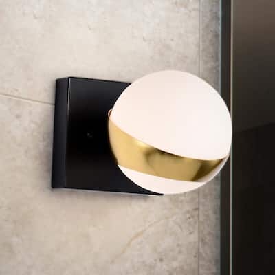 Lona 5 Inch Gold Finish Orb Opaque Glass Wall Sconces 1 Light