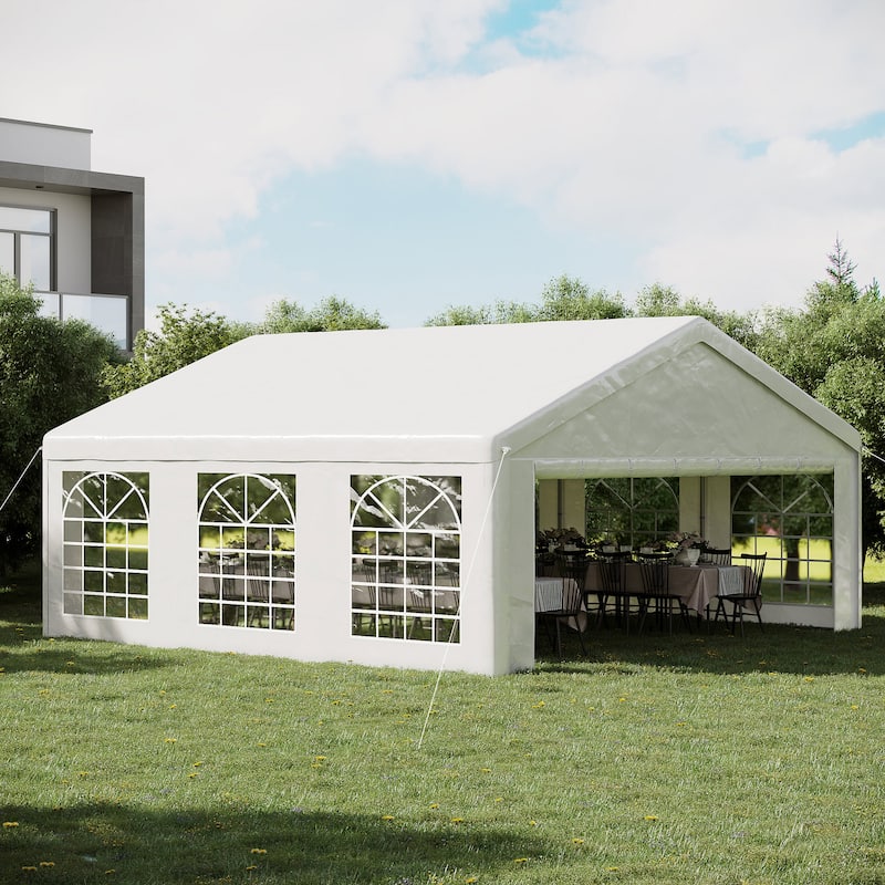 Outsunny 20' x 20' Heavy Duty Wedding Tent & Carport, Portable Garage with Removable Sidewalls, Large Outdoor Canopy - White