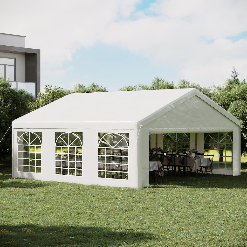 Outsunny 20' x 20' Heavy Duty Wedding Tent & Carport, Portable Garage with Removable Sidewalls, Large Outdoor Canopy