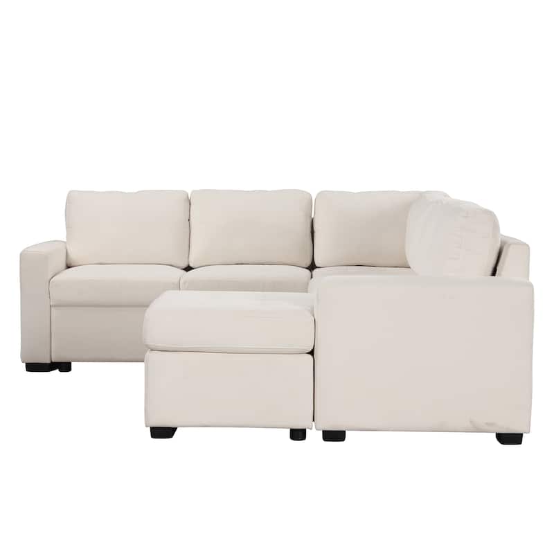 108.3'' Spacious U-Shape Sectional Sofa for 6, Pull-Out Bed, Lounge Chair with USB & Type-C Ports
