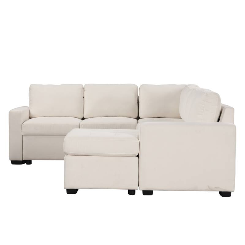 Beige 108.3'' U-Style 6-Seat Sofa with Pull-Out Bed