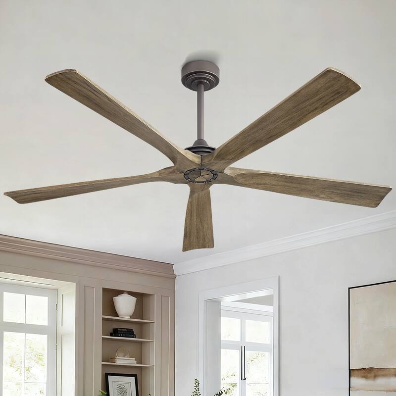 MLiAN 60 in 5-Soild Wood Blades Indoor Standard Ceiling Fan with Remote Down-Rod Mount - Charcoal Gray/Carbon-Colored Wood Grain