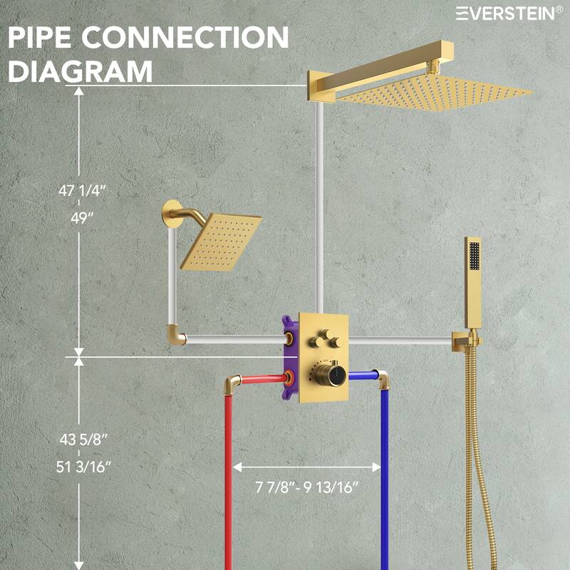 Thermostatic Shower Faucet 12" and 6" High-Pressure Dual Showerheads with Handheld Shower