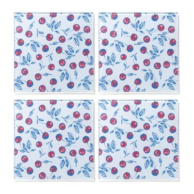 Bing Cherries Set Of 4 Glass Coasters 4 X 4" - 4 in. diameter