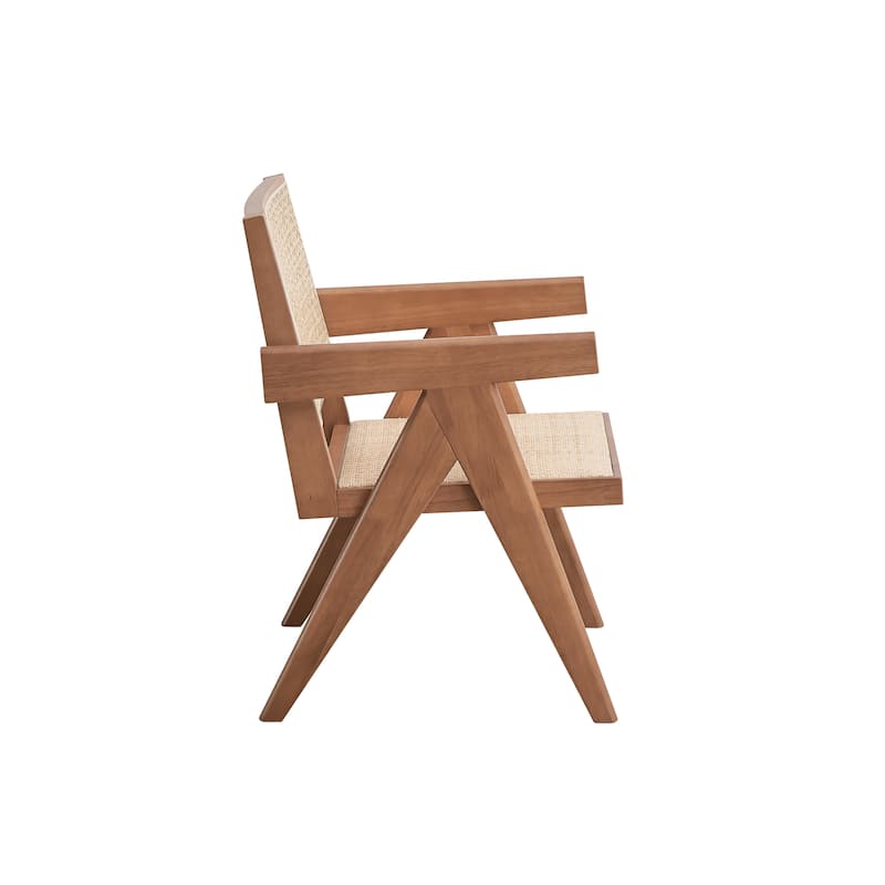 Modern 24" Wood Arm Chair with Wood Frame and Rattan Backrest for Living Room