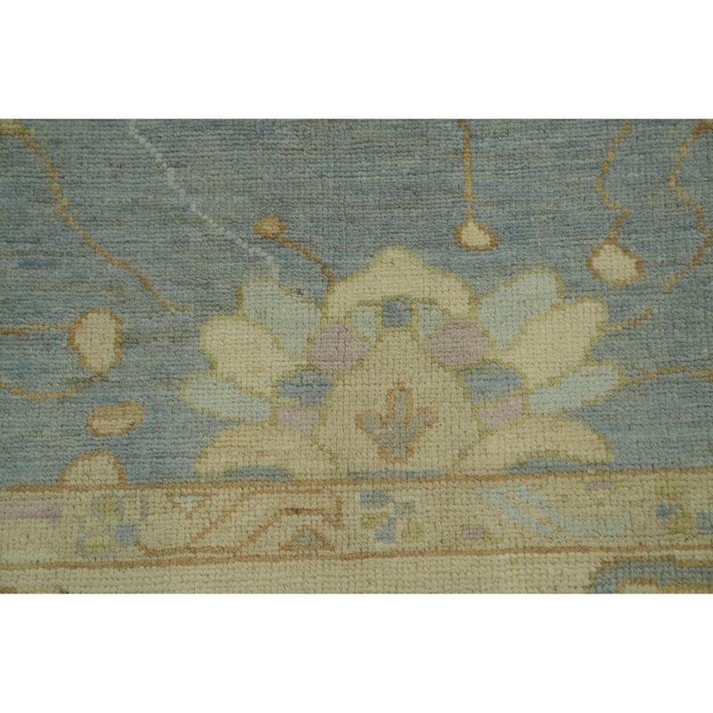 Vegetable Dye Blue Oushak Turkish Area Rug, Floral Geometric Carpet - 11' 10'' X 9' 0''