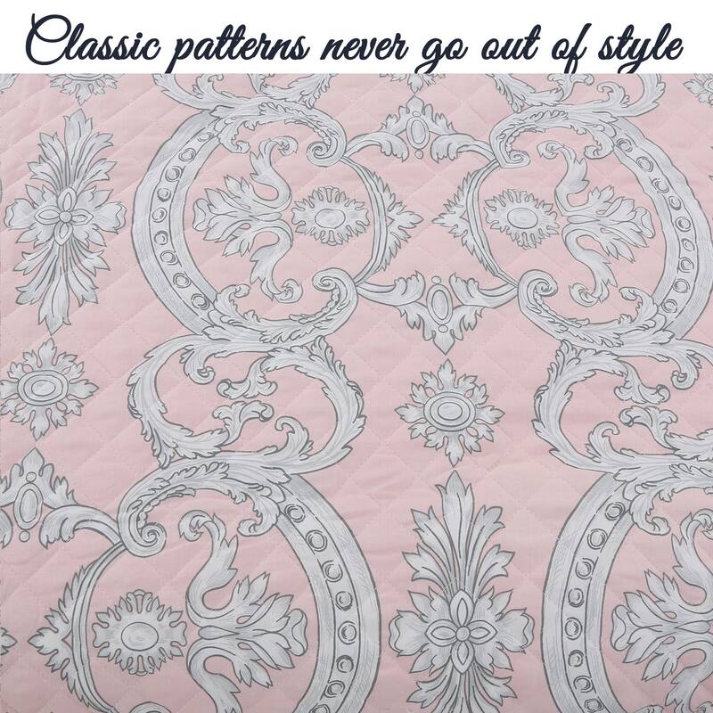 Cozy Line Millennial Pink Floral Majesty Medallion Polyester Quilt Bedding Set