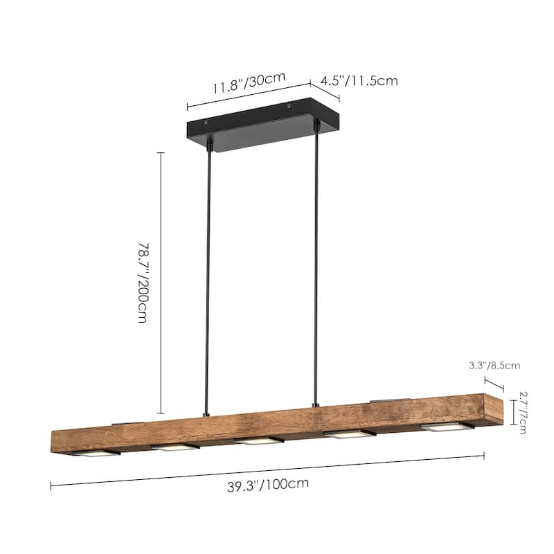 6/7/8-Light Modern Farmhouse Linear Wood LED Pendant Light for Kitchen Island