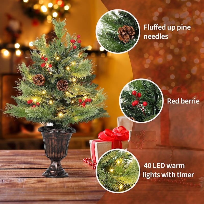 Tabletop Xmas Tree Pre-Lit Artificial Mini Christmas Tree for Desk, Office, Mantle
