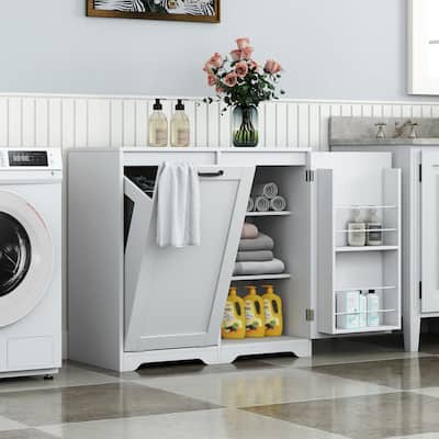 Laundry Cabinet with Doors and Shelf, Tilt-Out Laundry Hamper, Freestanding Style, Adjustable Shelf