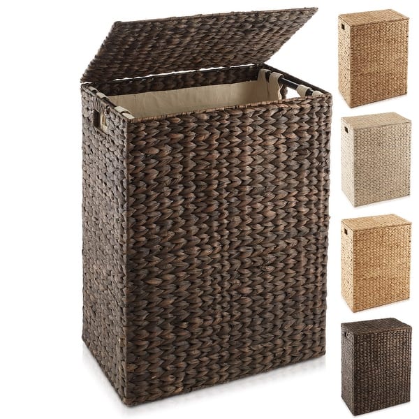 slide 2 of 24, Large Laundry Hamper Basket w Lid and Liner Water Hyacinth