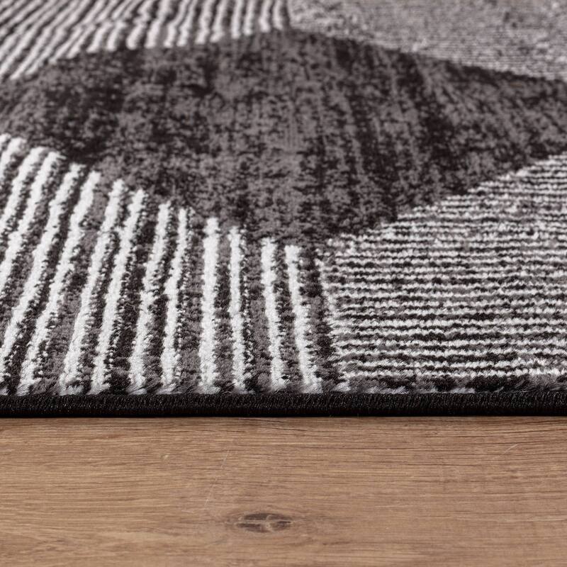Beige Brown Geometric Stripe Stylish and Durable Area Rug