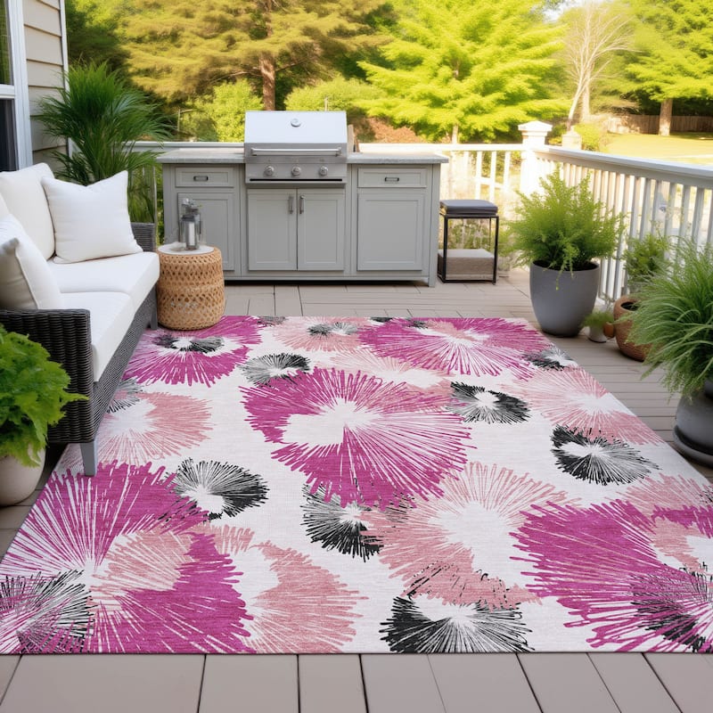 Machine Washable Indoor/Outdoor Modern Floral Chantille Rug - Pink - 5' x 7'6"