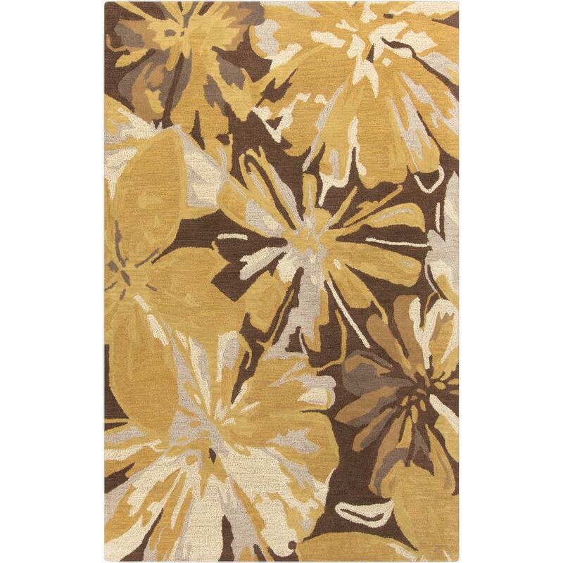 Handmade Putty Transitional Floral Wool Area Rug