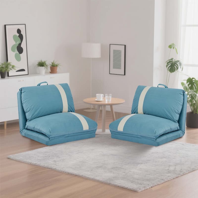 2-Piece Floor Sofa Bed with Adjustable Backrest, Sleeper Sofa with 5-Second Foldable, Upholstered Bean Bag Base & Pillow - Sky Blue