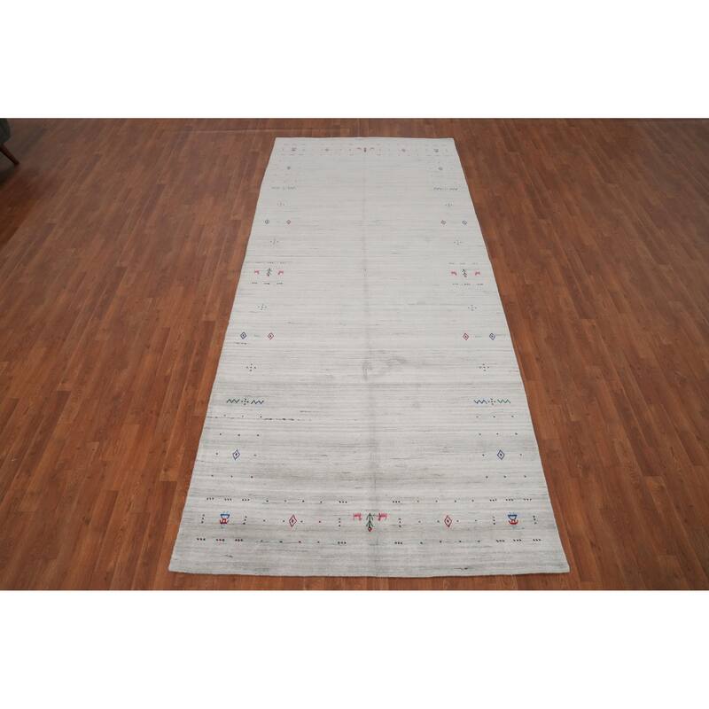 Hand Knotted Oriental Viscose Silk Carpet Tribal Animal Pictorial Greys & Charcoal Gabbeh Area Rug - 11' 10'' X 5' 2''