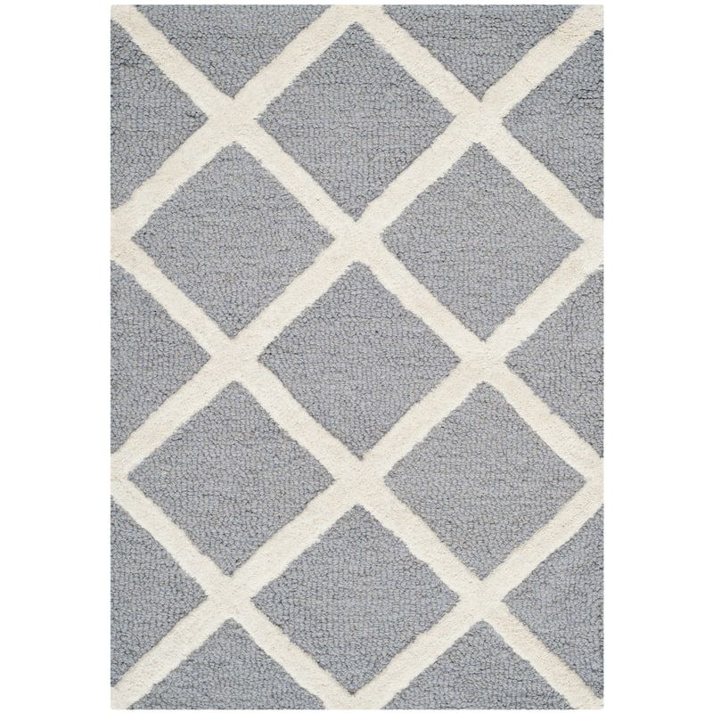 SAFAVIEH, Handmade Cambridge Siire Moroccan Trellis Wool Rug - 2' x 3' - Silver/Ivory