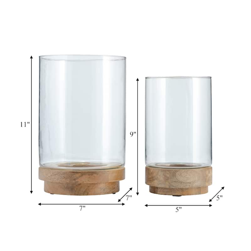 Glass and Wood Candle Stands for Pillar Candles - Set of 2, 9" & 11" Natural