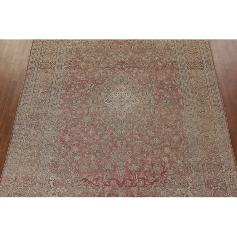 Hand Knotted Oriental 100% Wool Carpet Traditional Floral Pink Mashad Area Rug - 13' 9'' X 9' 7''