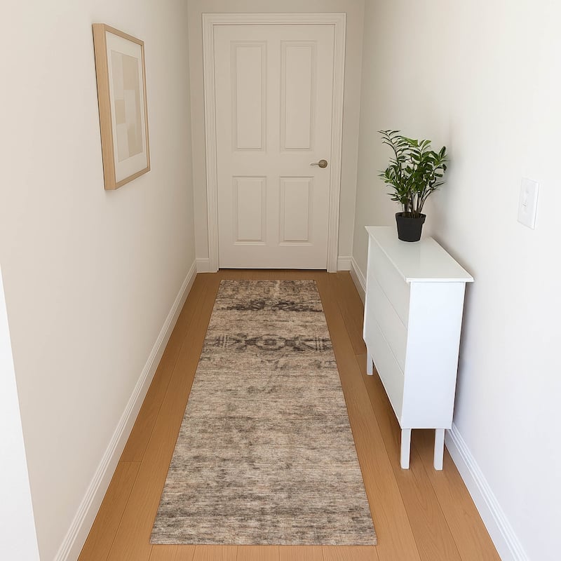 Premium Washable Super Soft Vintage Traditional Mayfield Rug - Brown - 2'3" x 7'6"