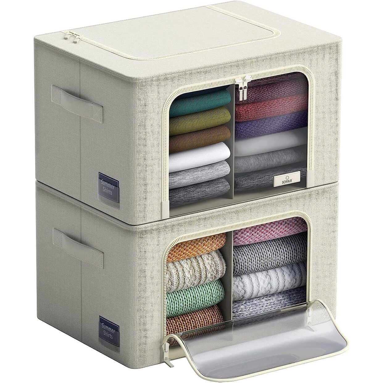 Foldable Storage Bag Breathable Bamboo Fabric Dustproof Organizer Box Charcoal 2 Section Beige N A On Sale Bed Bath Beyond 30865975