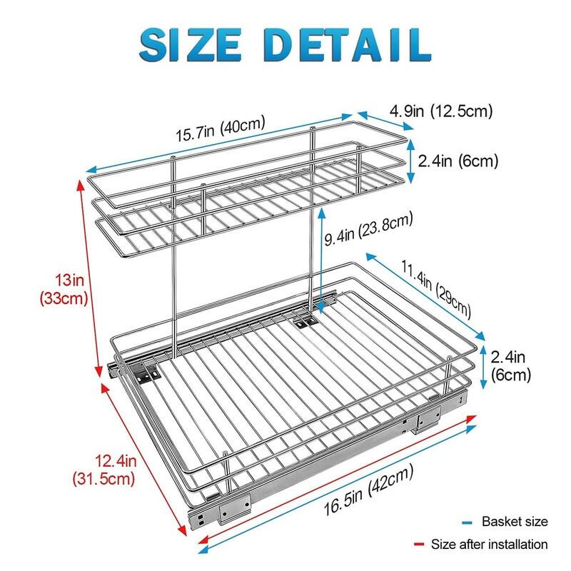 Under Sink Slide Out Storage Shelf - 12.6'' W x 16.53'' D x 12.99'' H