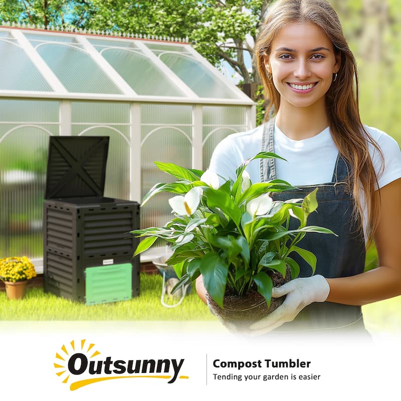Outsunny Garden Compost Bin 80 Gallon Outdoor Large Capacity Composter Fast Create Fertile Soil Aerating Box