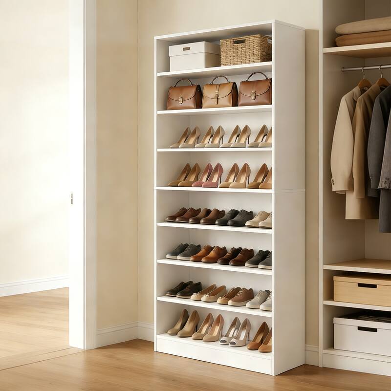 9-Tier Tall Wood Shoe Storage Cabinet with Adjustable Shelves for Entryway