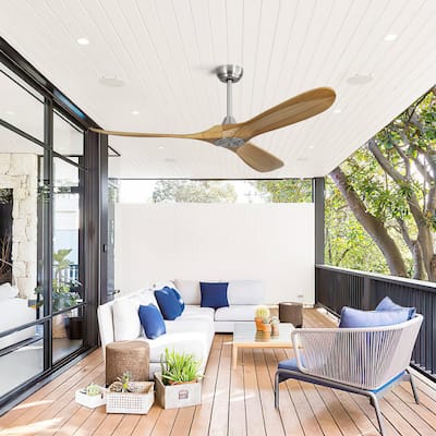 Indoor & Outdoor Wood Ceiling Fan Without Light, Farmhouse 60 Inch Reversible Ceiling Fan with Remote Control