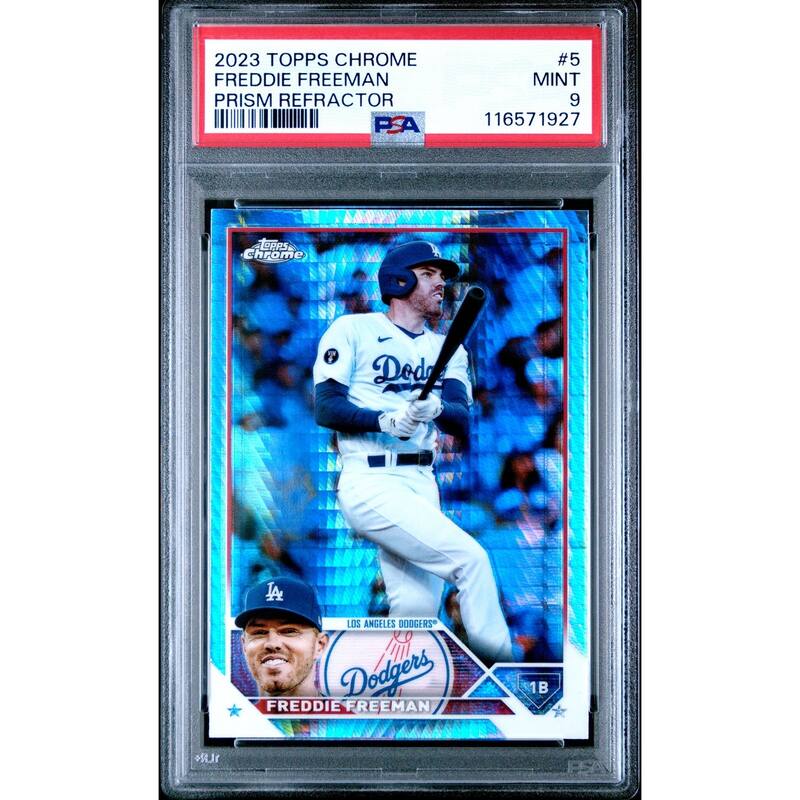 Freddie Freeman 2023 Topps Chrome Prism Refractor Baseball Card #5 Graded PSA 9 - 8' x 11'