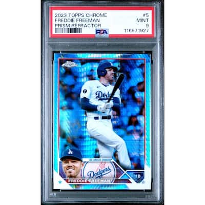 Freddie Freeman 2023 Topps Chrome Prism Refractor Baseball Card #5 Graded PSA 9 - 8' x 11'
